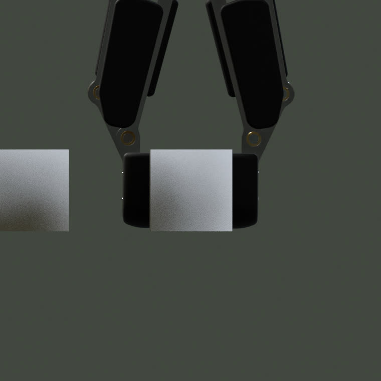 Même coupe après correction : les deux patins encadrent le cube sur toute sa hauteur et pressent ses faces latérales.